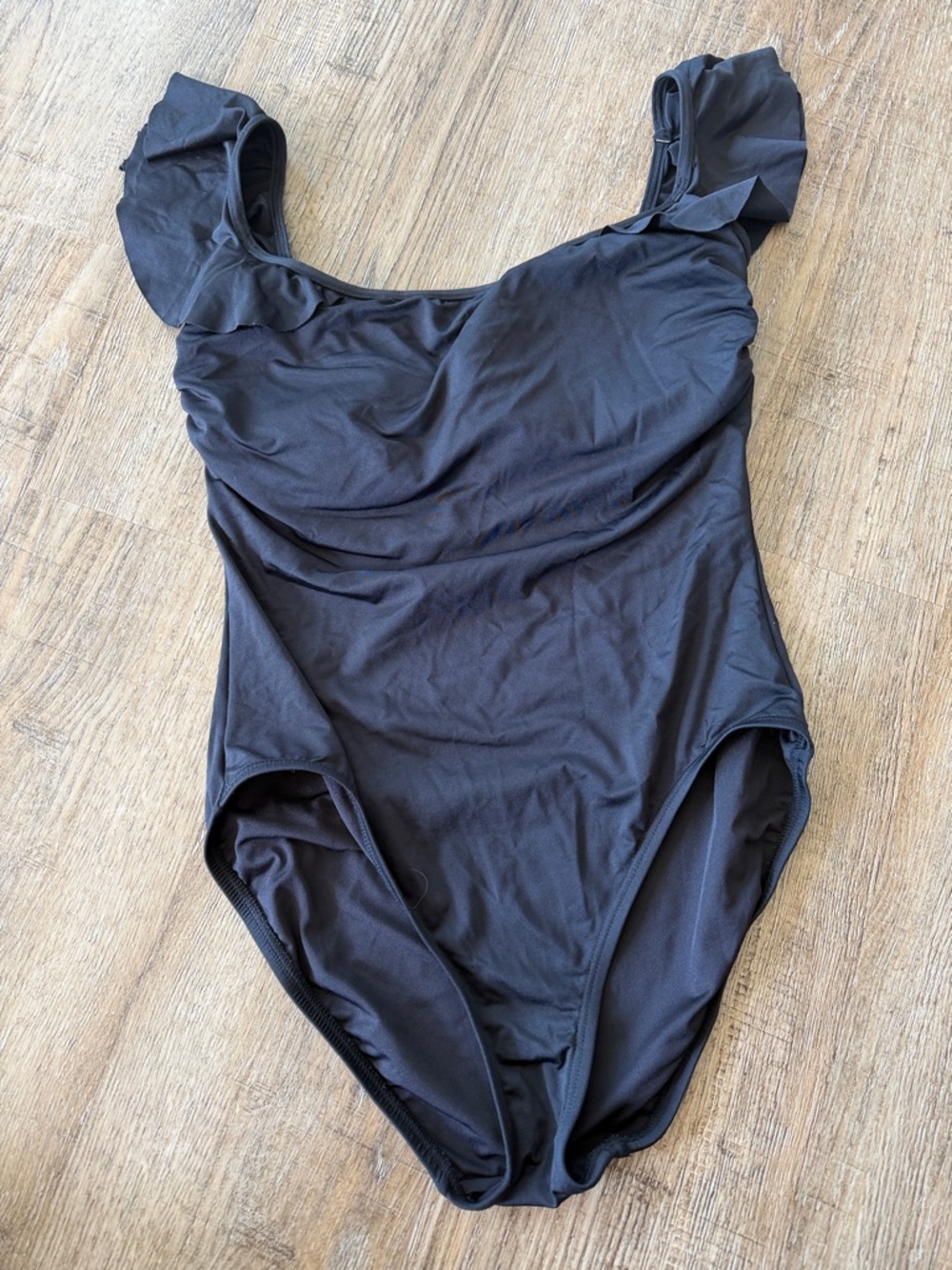Vince Camuto Black Ruffle Strap One-Piece Swimsuit